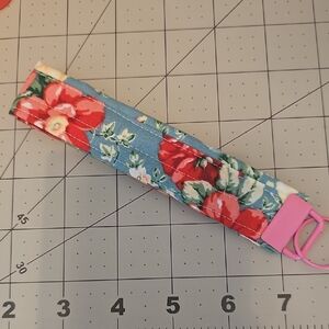 Floral Fabric Wristlet Key Fob - Blue with Red Flowers